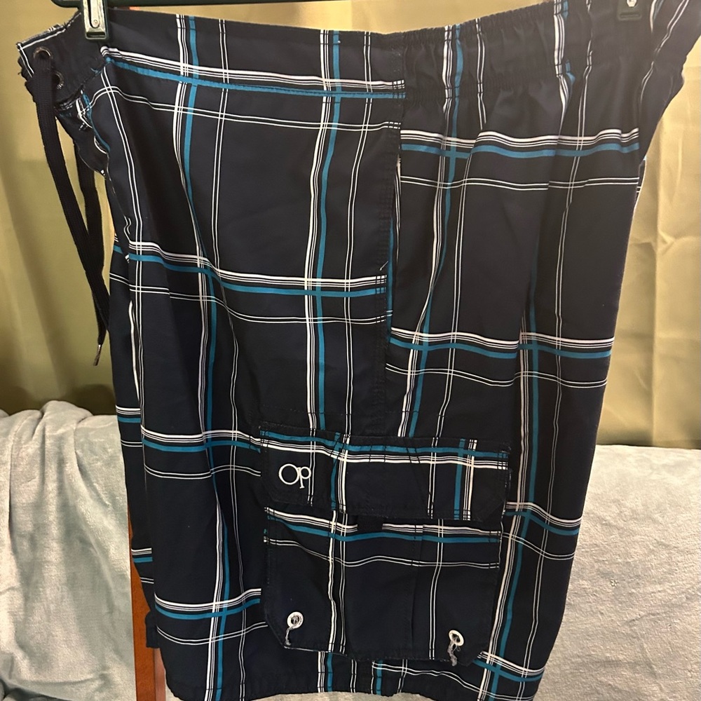 OP Blue and White Plaid Swim Shorts